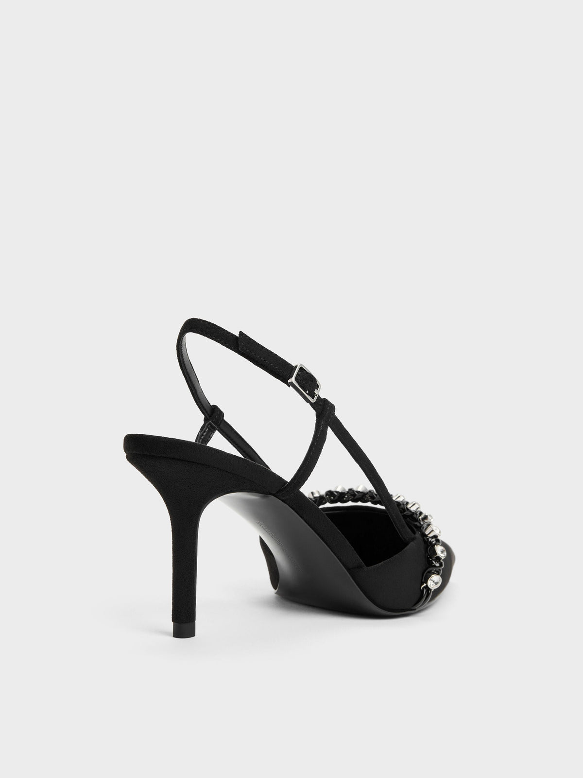 CHARLES & KEITH Signature | Faux Suede Crystal Slingback Pumps - Black Textured