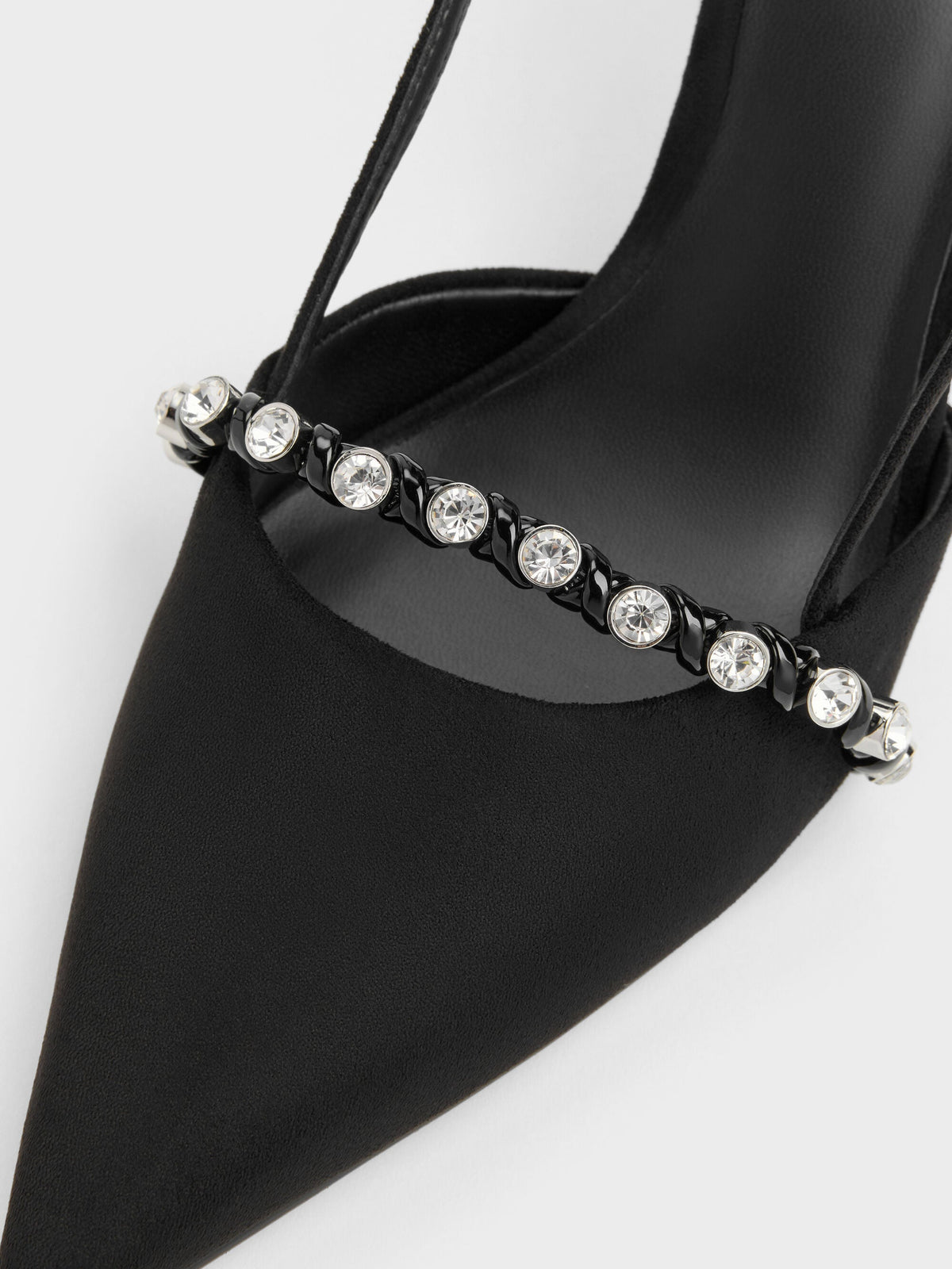 CHARLES & KEITH Signature | Faux Suede Crystal Slingback Pumps - Black Textured