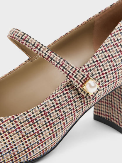 CHARLES & KEITH Recommended | Marie Checkered Pearl Mary Jane Pumps - Multi