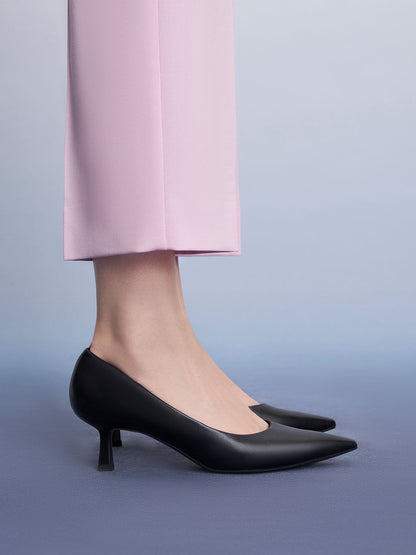 CHARLES & KEITH Best Seller | Emmy Pointed Kitten Heel Pumps - Black