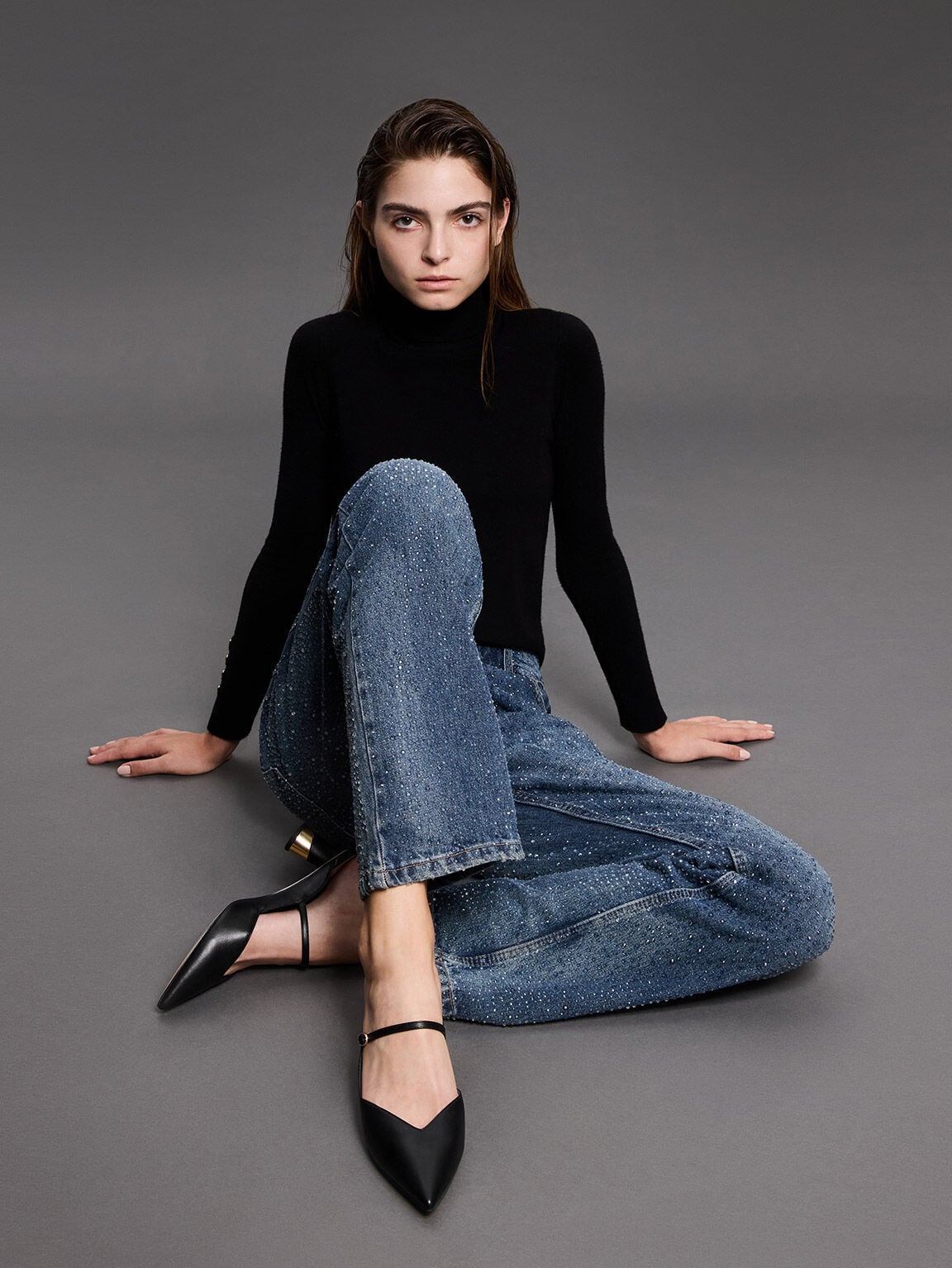 CHARLES & KEITH Best Price | Cammie Metallic-Heel Mules - Black