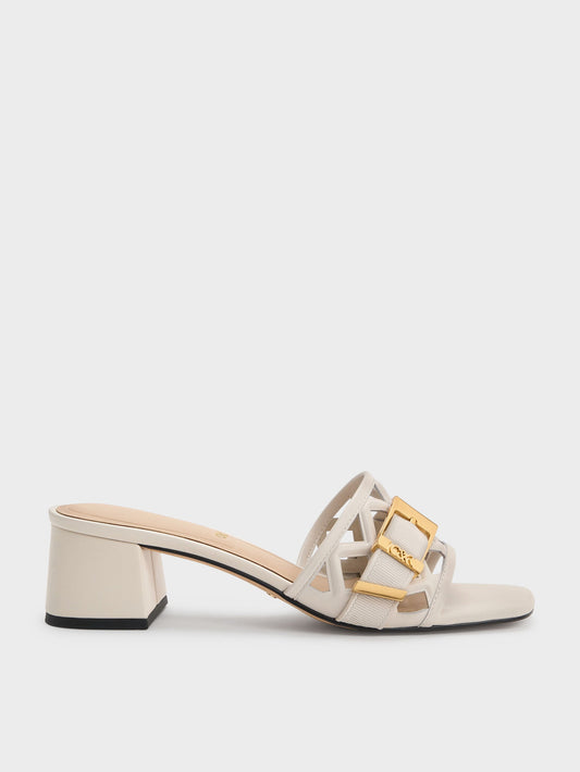 CHARLES & KEITH Great Value | Whitney Leather Cut-Out Heeled Mules - Chalk