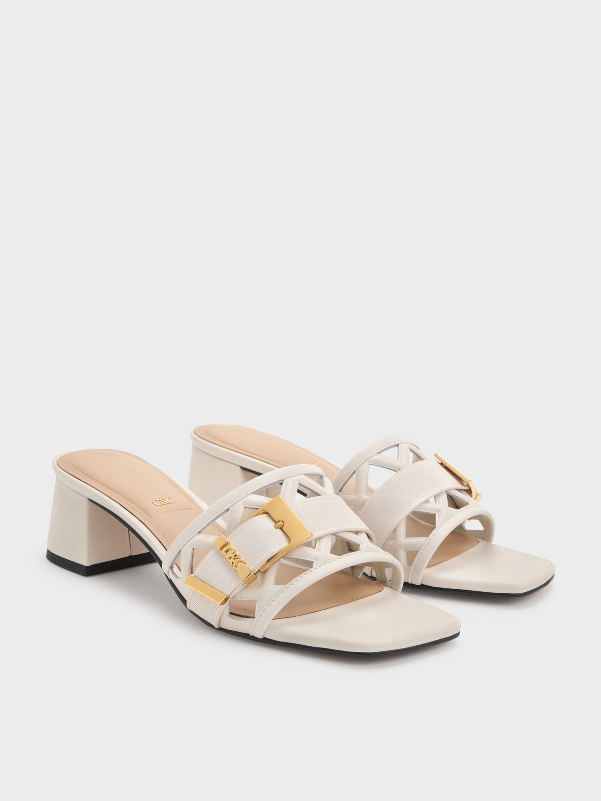CHARLES & KEITH Great Value | Whitney Leather Cut-Out Heeled Mules - Chalk
