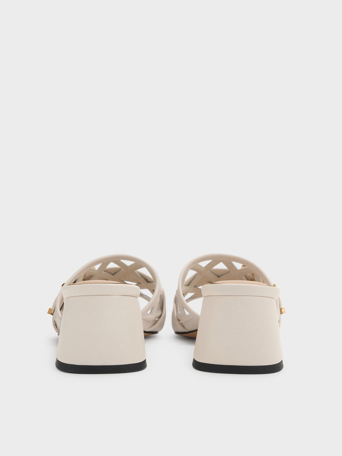 CHARLES & KEITH Great Value | Whitney Leather Cut-Out Heeled Mules - Chalk
