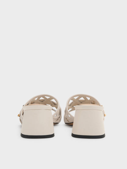 CHARLES & KEITH Great Value | Whitney Leather Cut-Out Heeled Mules - Chalk
