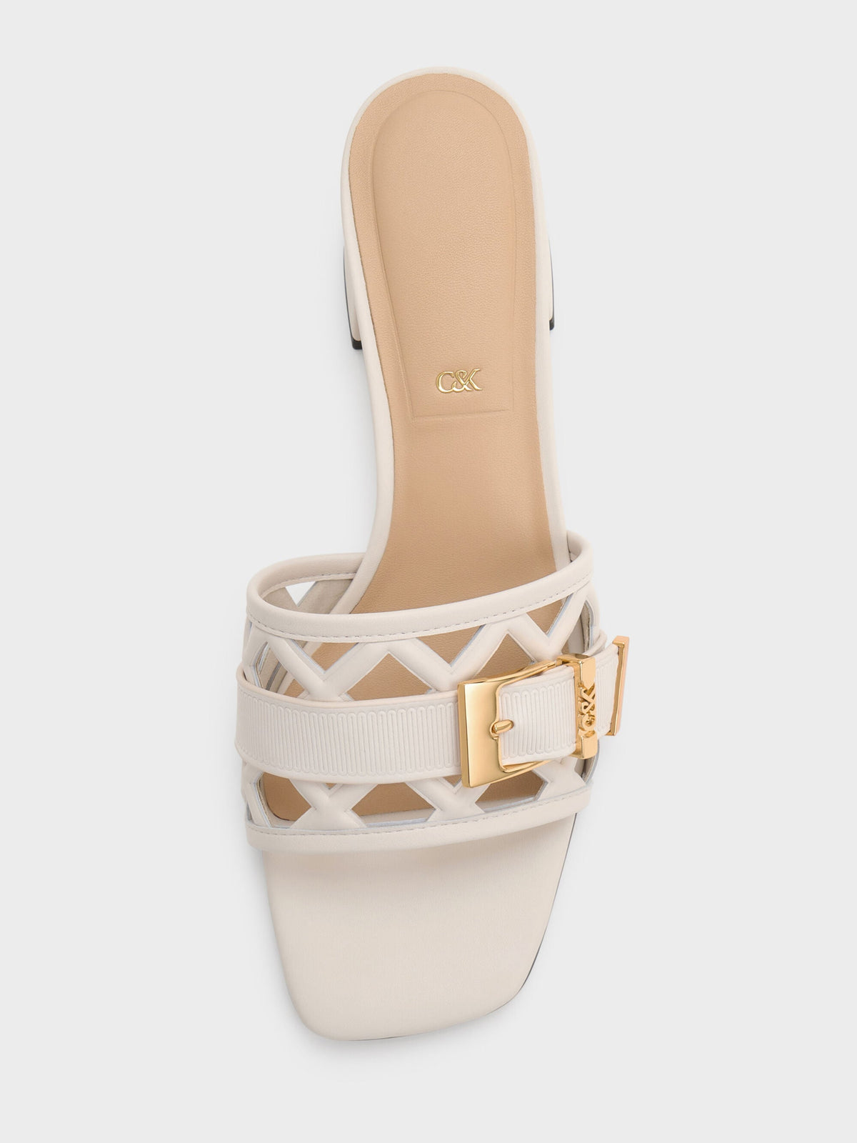 CHARLES & KEITH Great Value | Whitney Leather Cut-Out Heeled Mules - Chalk