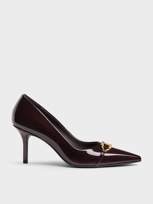 CHARLES & KEITH Quality | Patent Metallic-Buckle Pointed Pumps - Burgundy