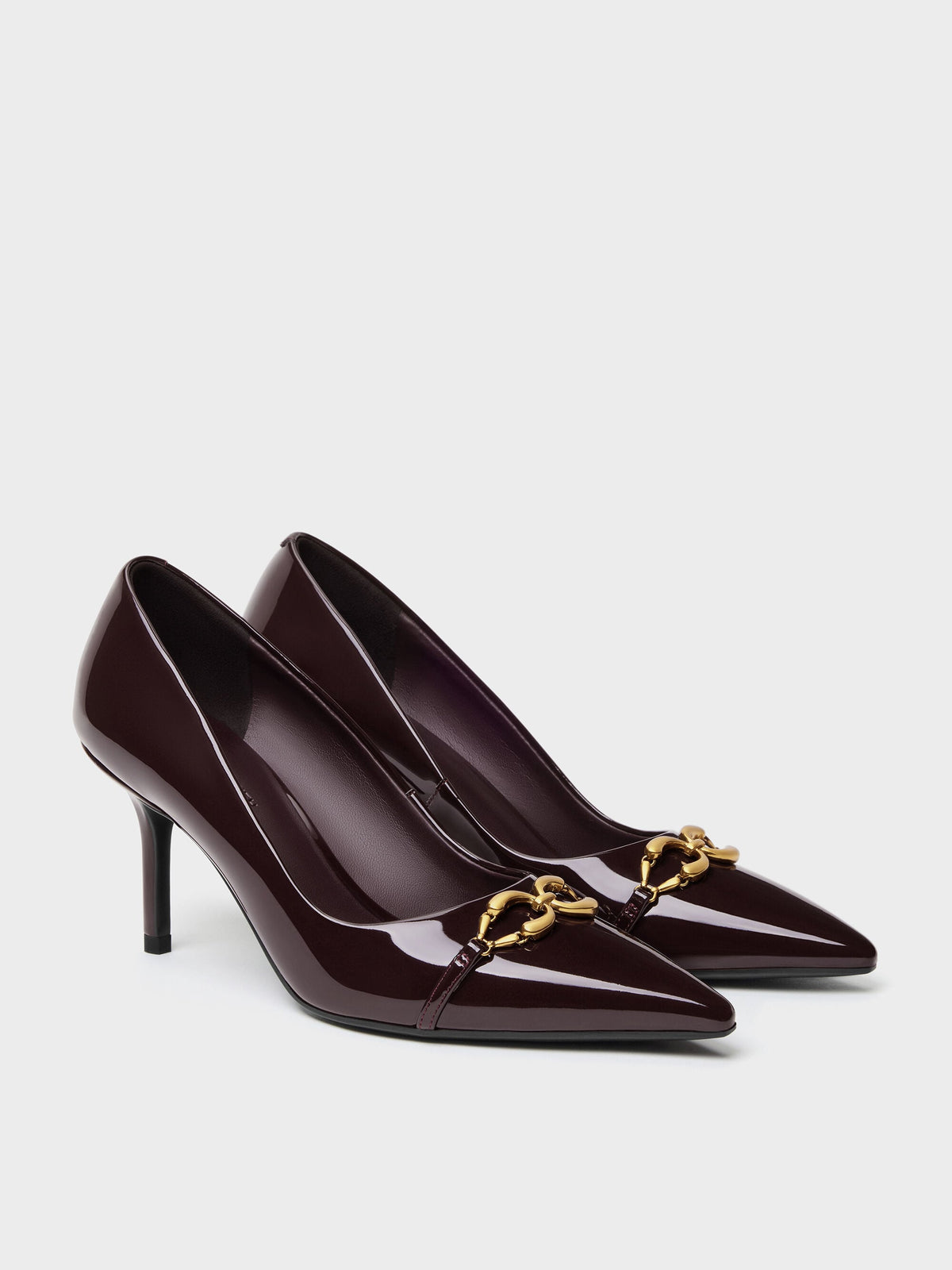 CHARLES & KEITH Quality | Patent Metallic-Buckle Pointed Pumps - Burgundy