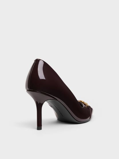 CHARLES & KEITH Quality | Patent Metallic-Buckle Pointed Pumps - Burgundy