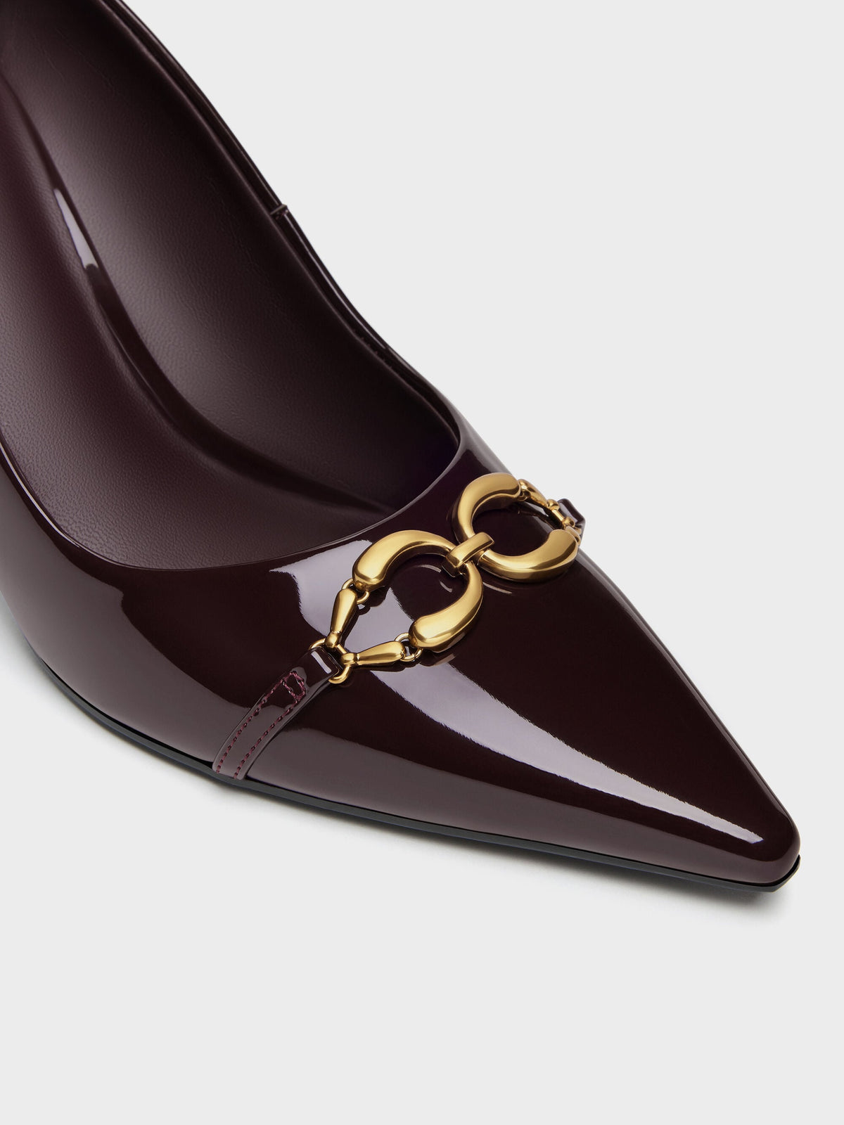 CHARLES & KEITH Quality | Patent Metallic-Buckle Pointed Pumps - Burgundy