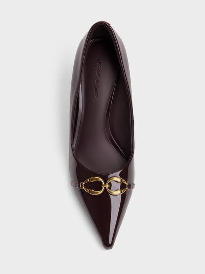 CHARLES & KEITH Quality | Patent Metallic-Buckle Pointed Pumps - Burgundy