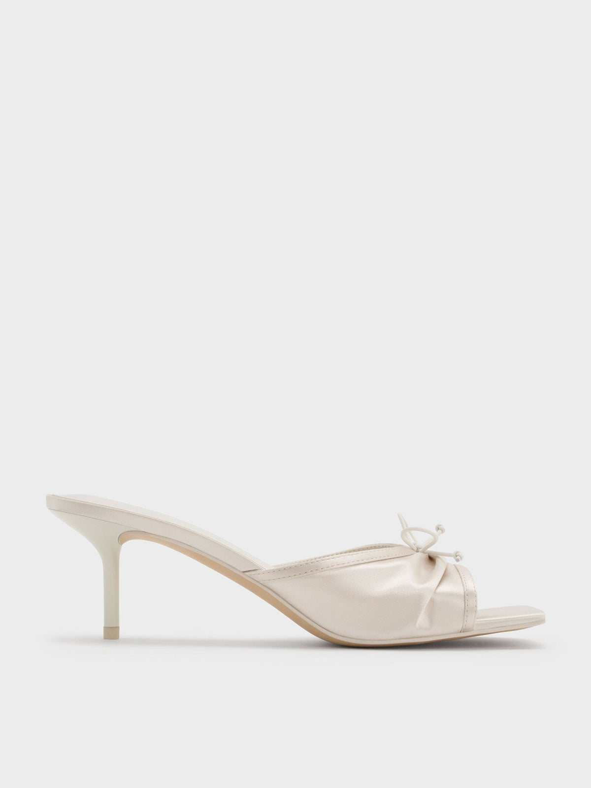 CHARLES & KEITH Recommended | Sadira Satin Ruched Bow Heeled Mules - Chalk