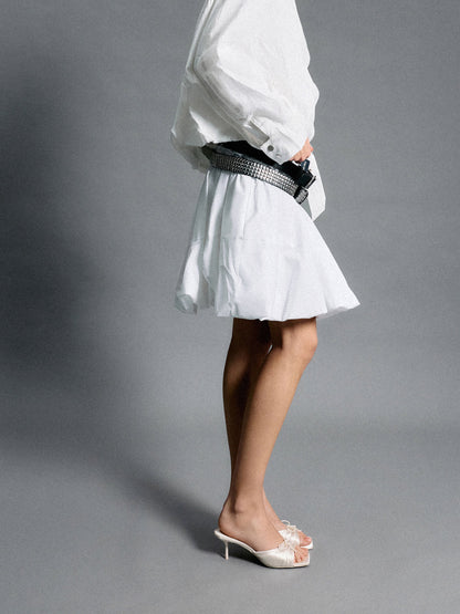 CHARLES & KEITH Recommended | Sadira Satin Ruched Bow Heeled Mules - Chalk
