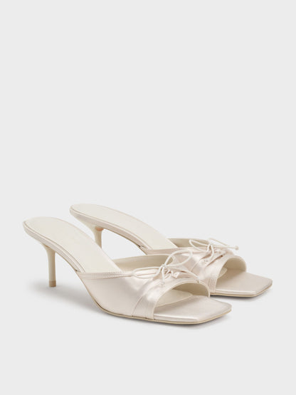 CHARLES & KEITH Recommended | Sadira Satin Ruched Bow Heeled Mules - Chalk