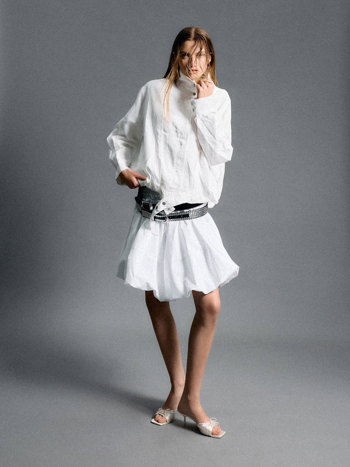 CHARLES & KEITH Recommended | Sadira Satin Ruched Bow Heeled Mules - Chalk