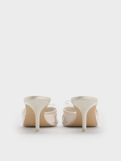 CHARLES & KEITH Recommended | Sadira Satin Ruched Bow Heeled Mules - Chalk