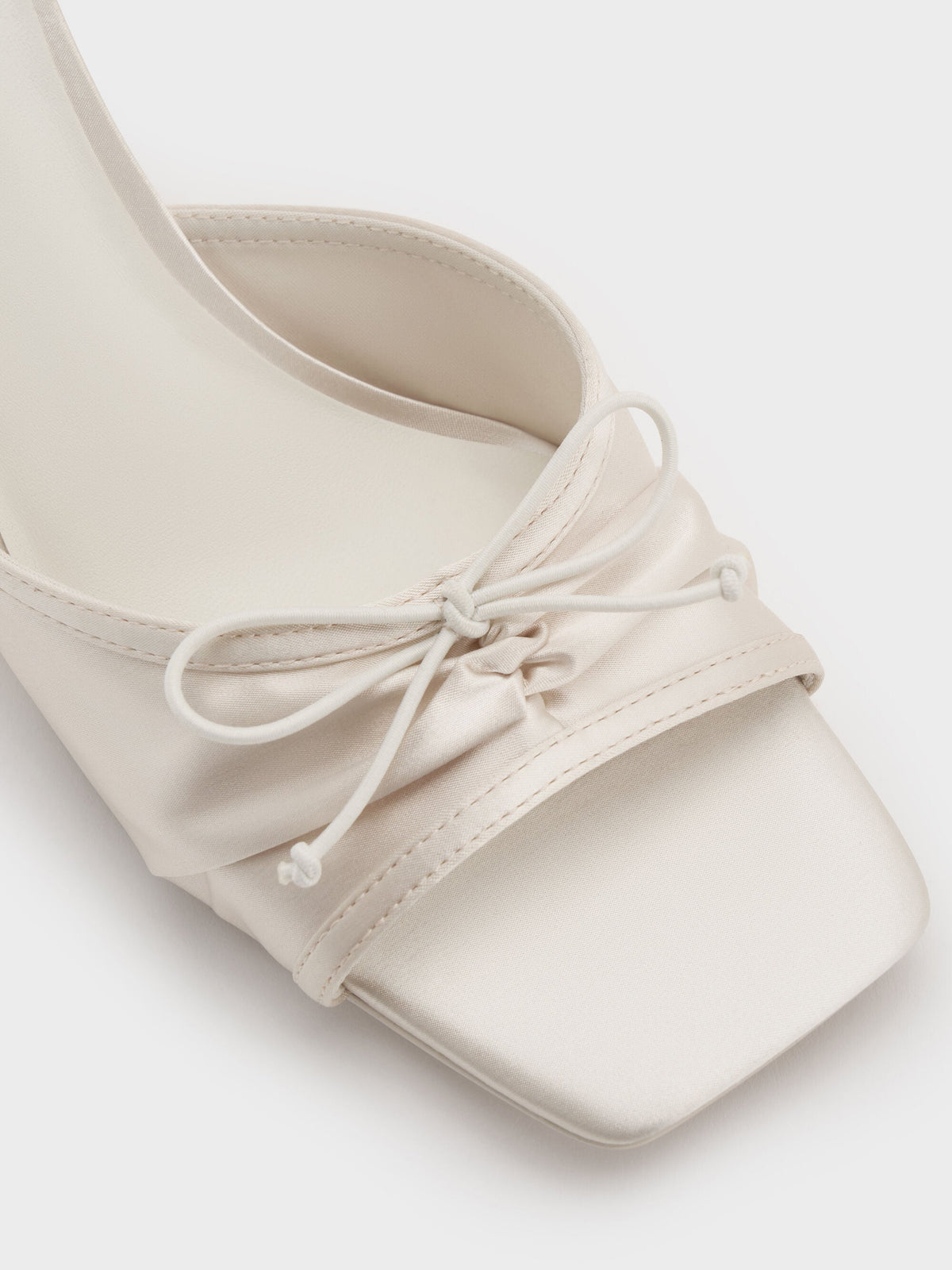 CHARLES & KEITH Recommended | Sadira Satin Ruched Bow Heeled Mules - Chalk