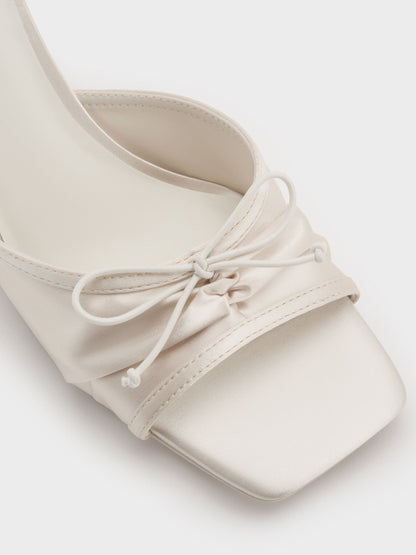 CHARLES & KEITH Recommended | Sadira Satin Ruched Bow Heeled Mules - Chalk