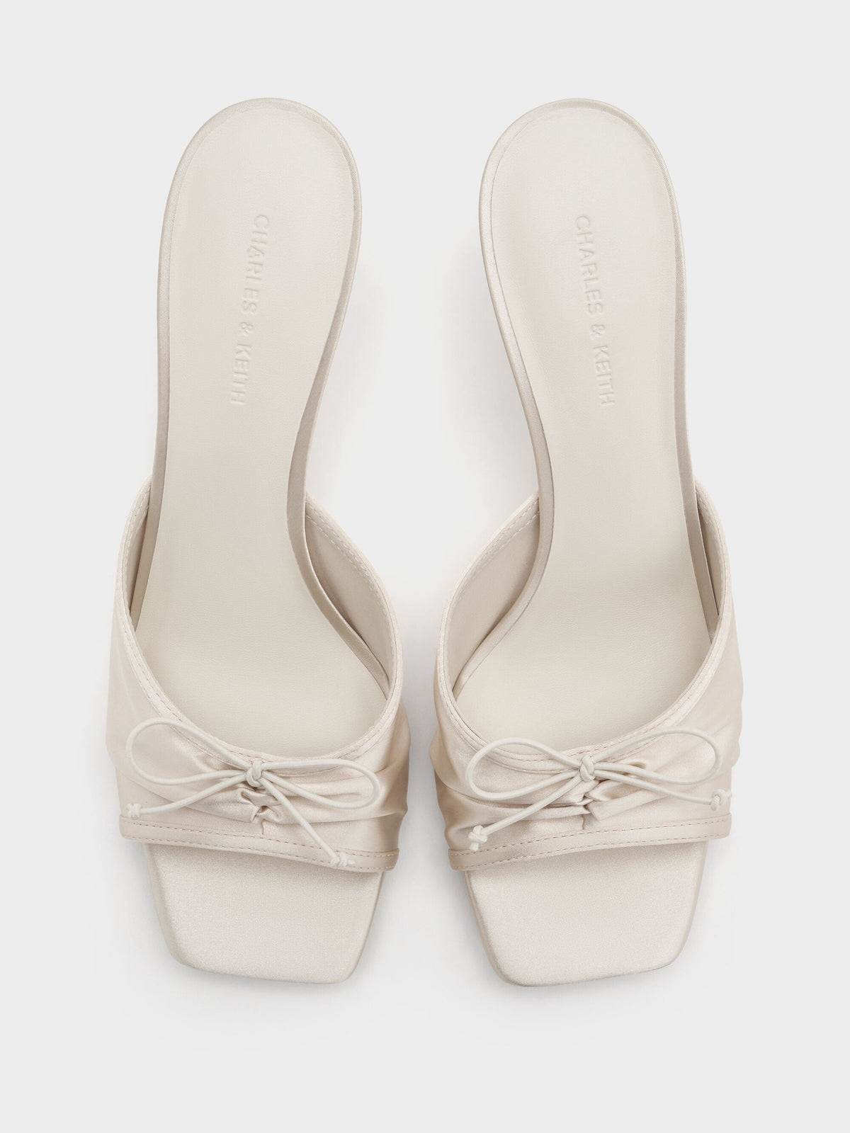 CHARLES & KEITH Recommended | Sadira Satin Ruched Bow Heeled Mules - Chalk