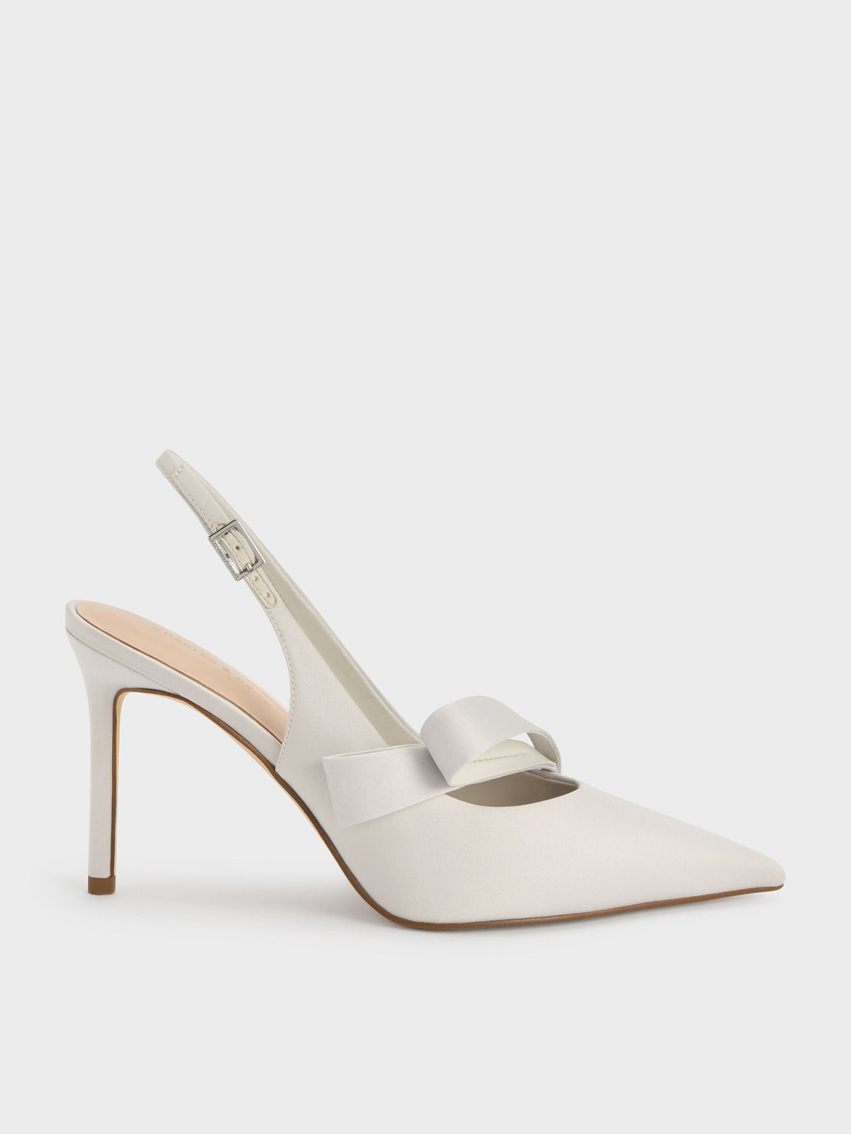 CHARLES & KEITH Signature | Satin Pleated-Strap Slingback Pumps - Light Grey