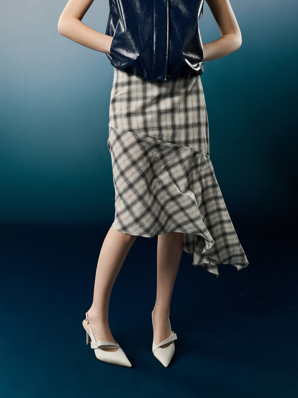 CHARLES & KEITH Signature | Satin Pleated-Strap Slingback Pumps - Light Grey