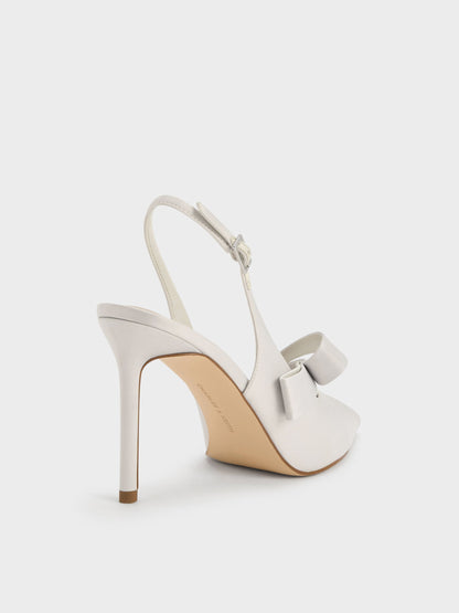 CHARLES & KEITH Signature | Satin Pleated-Strap Slingback Pumps - Light Grey