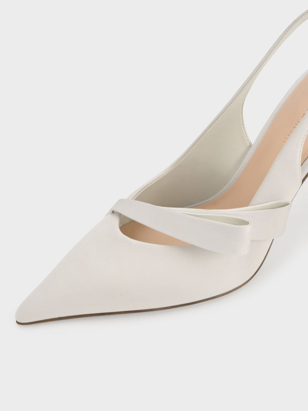 CHARLES & KEITH Signature | Satin Pleated-Strap Slingback Pumps - Light Grey