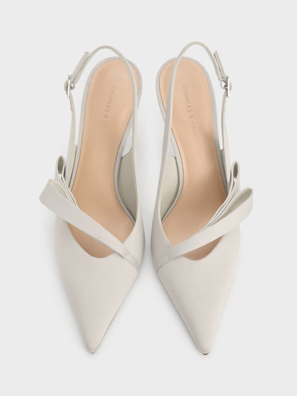 CHARLES & KEITH Signature | Satin Pleated-Strap Slingback Pumps - Light Grey
