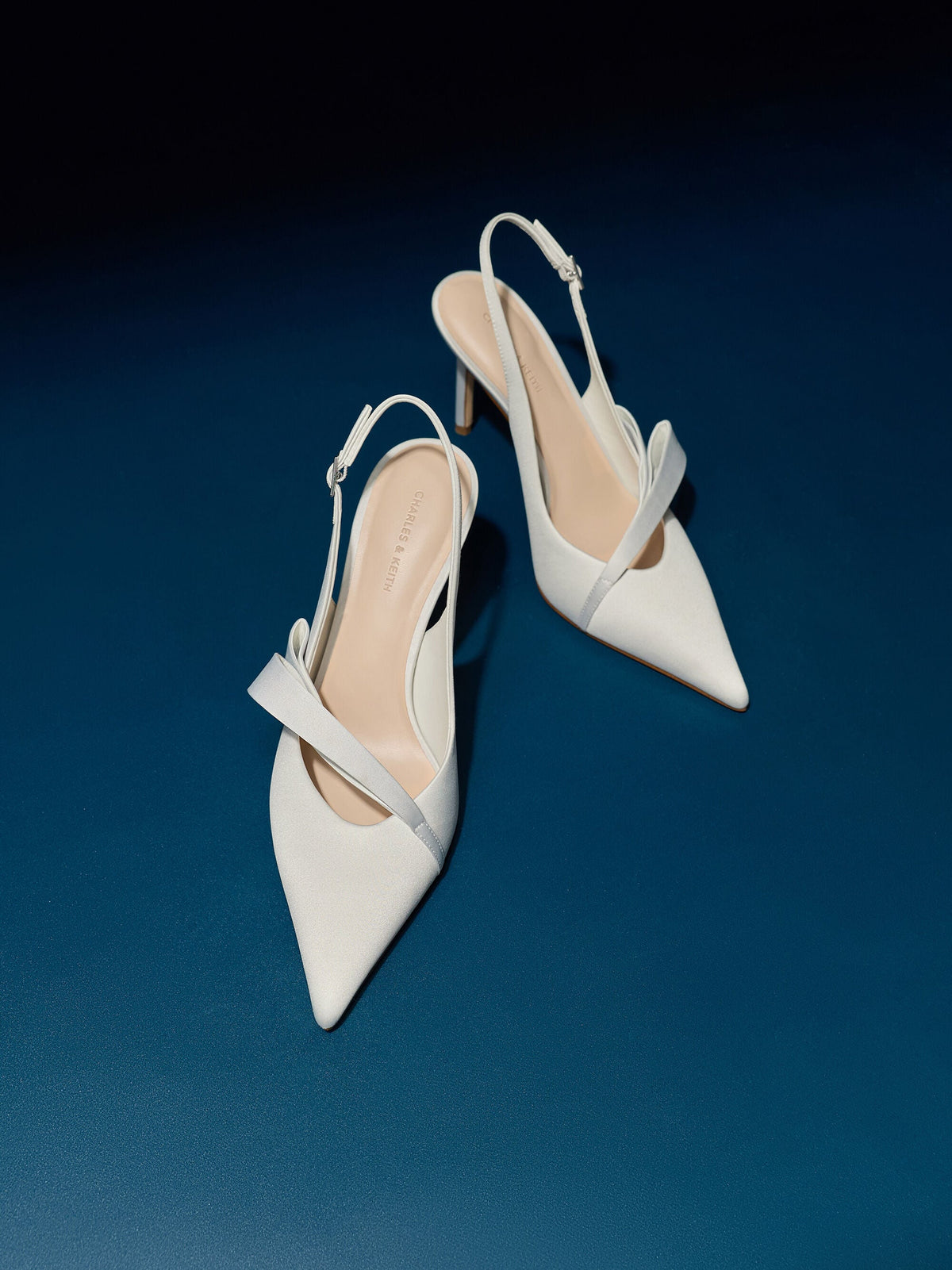 CHARLES & KEITH Signature | Satin Pleated-Strap Slingback Pumps - Light Grey