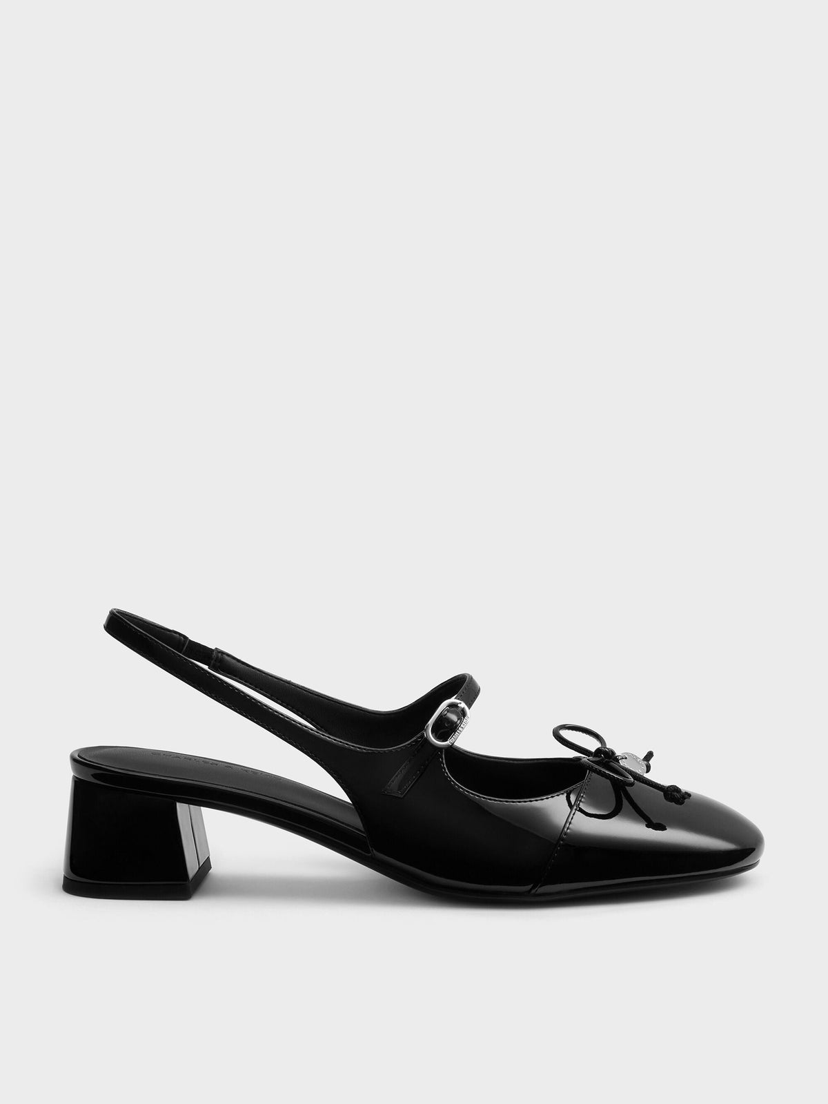 CHARLES & KEITH Top Pick | Patent Bow Slingback Pumps - Black Patent