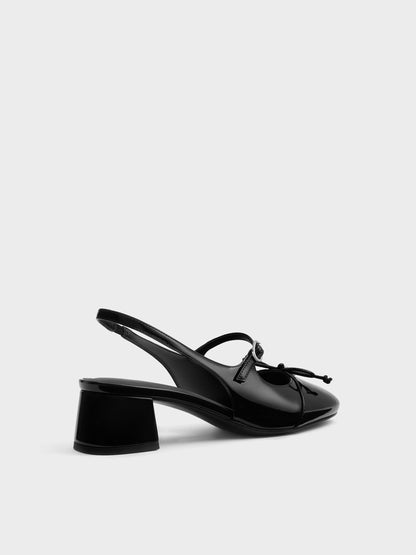 CHARLES & KEITH Top Pick | Patent Bow Slingback Pumps - Black Patent
