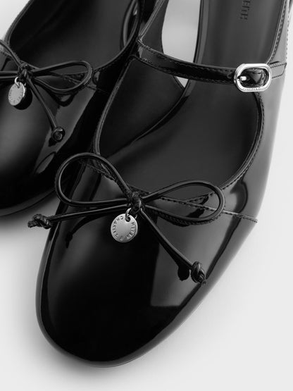 CHARLES & KEITH Top Pick | Patent Bow Slingback Pumps - Black Patent