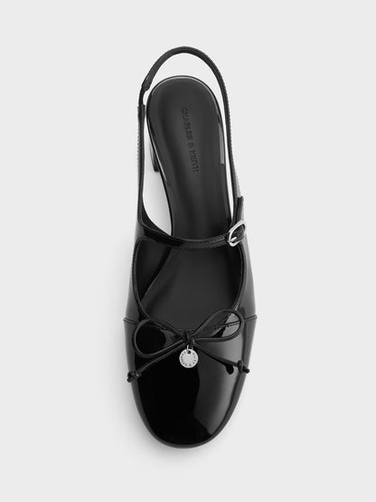 CHARLES & KEITH Top Pick | Patent Bow Slingback Pumps - Black Patent