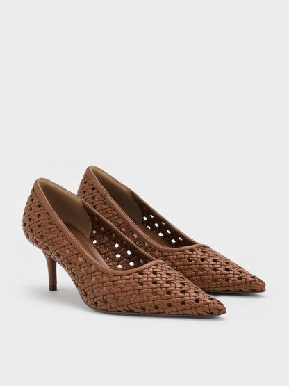 CHARLES & KEITH Popular | Woven Pointed Stiletto Pumps - Brown
