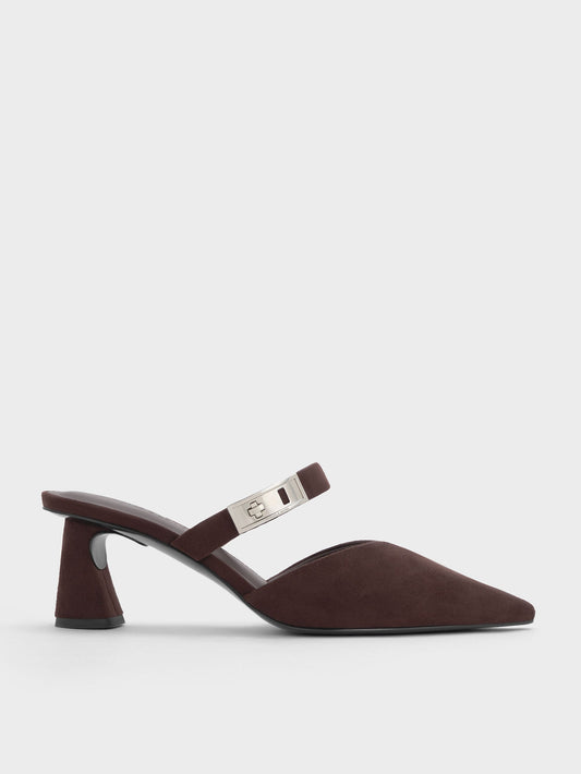 CHARLES & KEITH Discount | Lando Faux Suede Heeled Mules - Dark Brown Textured