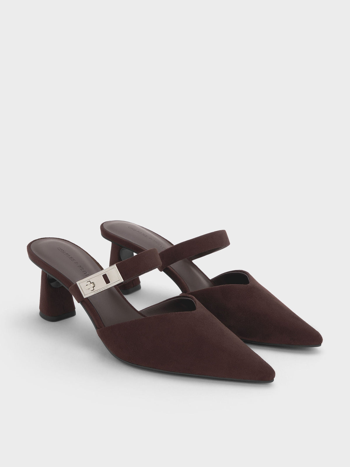 CHARLES & KEITH Discount | Lando Faux Suede Heeled Mules - Dark Brown Textured