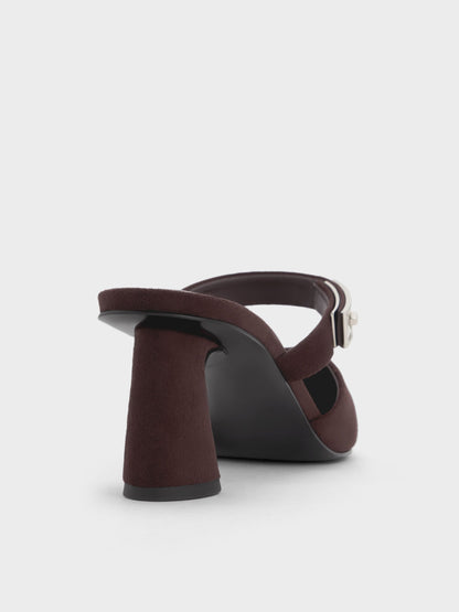 CHARLES & KEITH Discount | Lando Faux Suede Heeled Mules - Dark Brown Textured