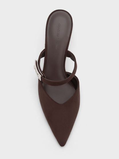 CHARLES & KEITH Discount | Lando Faux Suede Heeled Mules - Dark Brown Textured