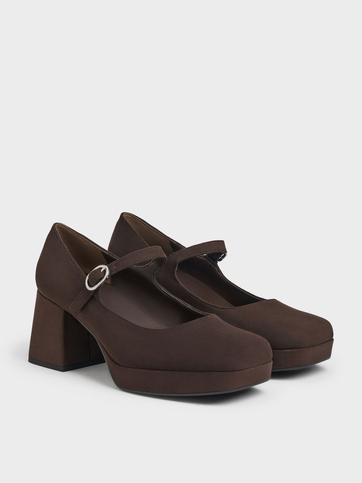 CHARLES & KEITH Great Value | Faux Suede Platform Mary Jane Pumps - Dark Brown Textured