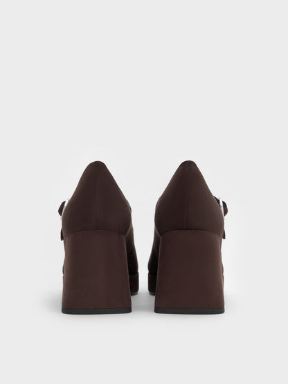 CHARLES & KEITH Great Value | Faux Suede Platform Mary Jane Pumps - Dark Brown Textured