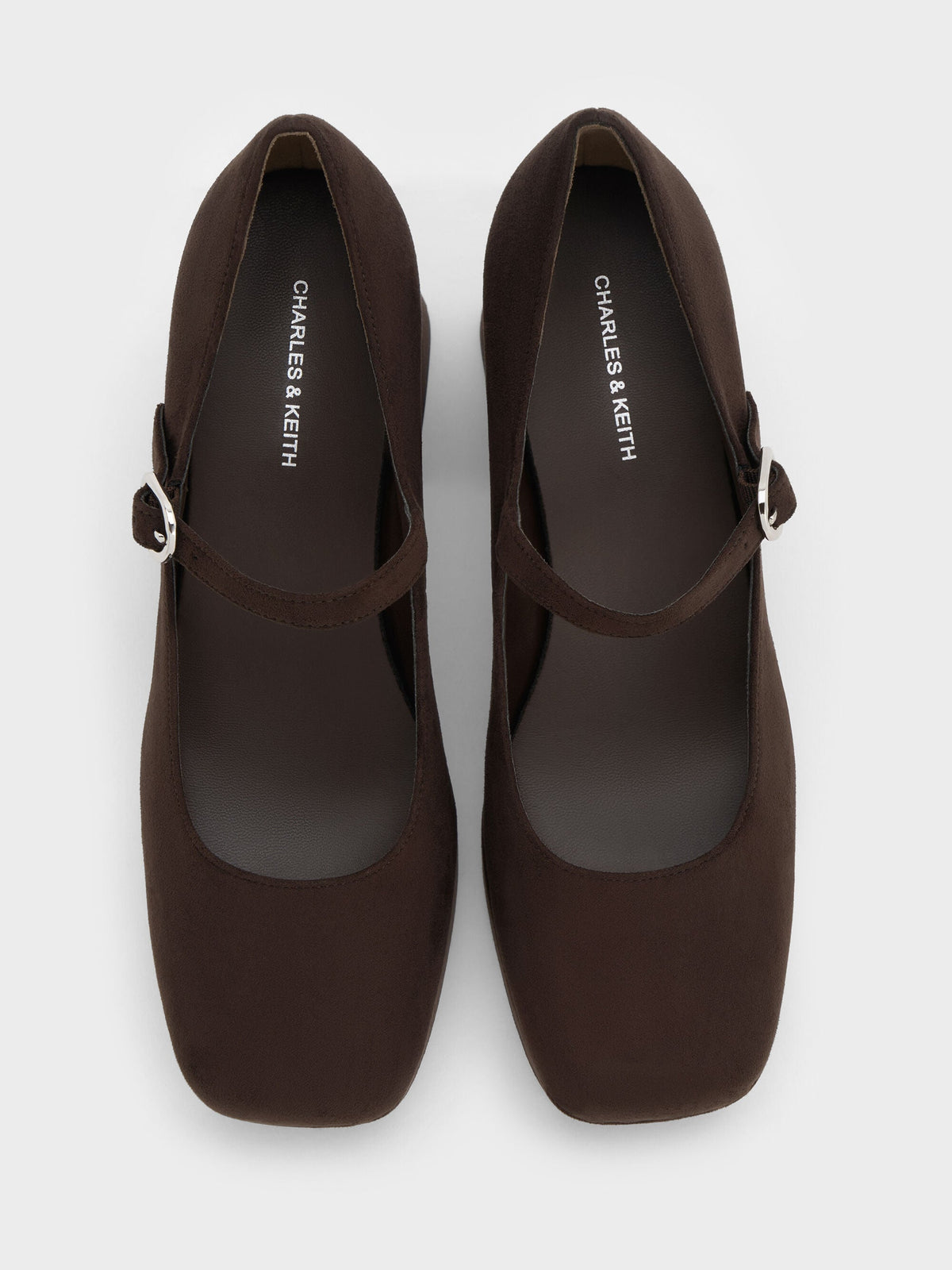 CHARLES & KEITH Great Value | Faux Suede Platform Mary Jane Pumps - Dark Brown Textured