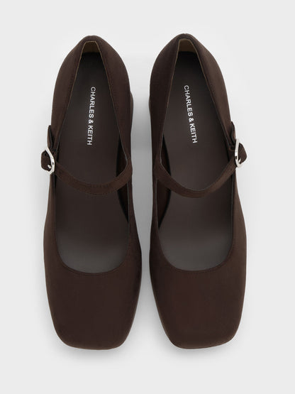 CHARLES & KEITH Great Value | Faux Suede Platform Mary Jane Pumps - Dark Brown Textured