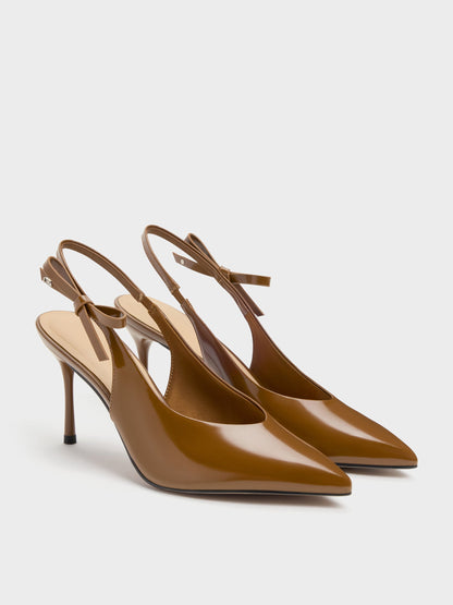CHARLES & KEITH Everyday | Anastasia Leather Slingback Pumps - Brown
