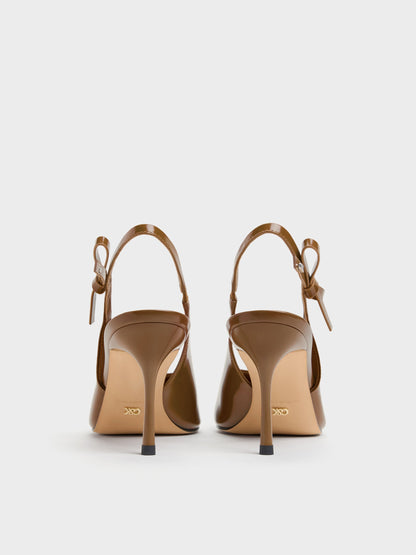 CHARLES & KEITH Everyday | Anastasia Leather Slingback Pumps - Brown