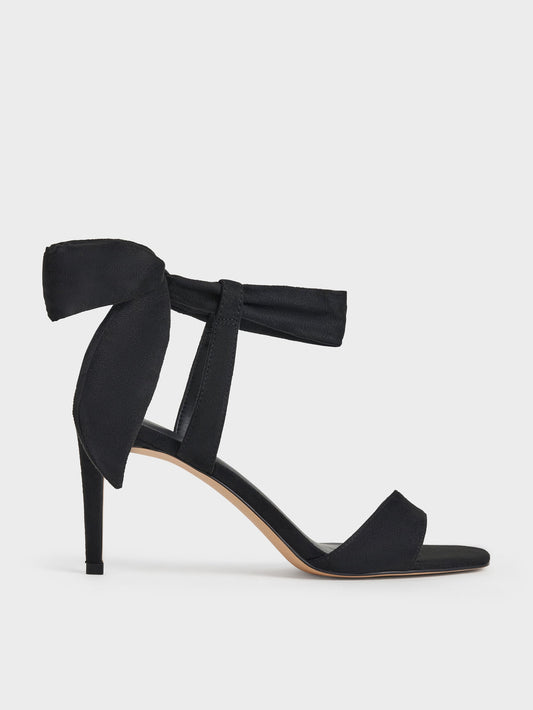 CHARLES & KEITH Smart Buy | Eliana Textured Tie-Around Heeled Sandals - Black Textured