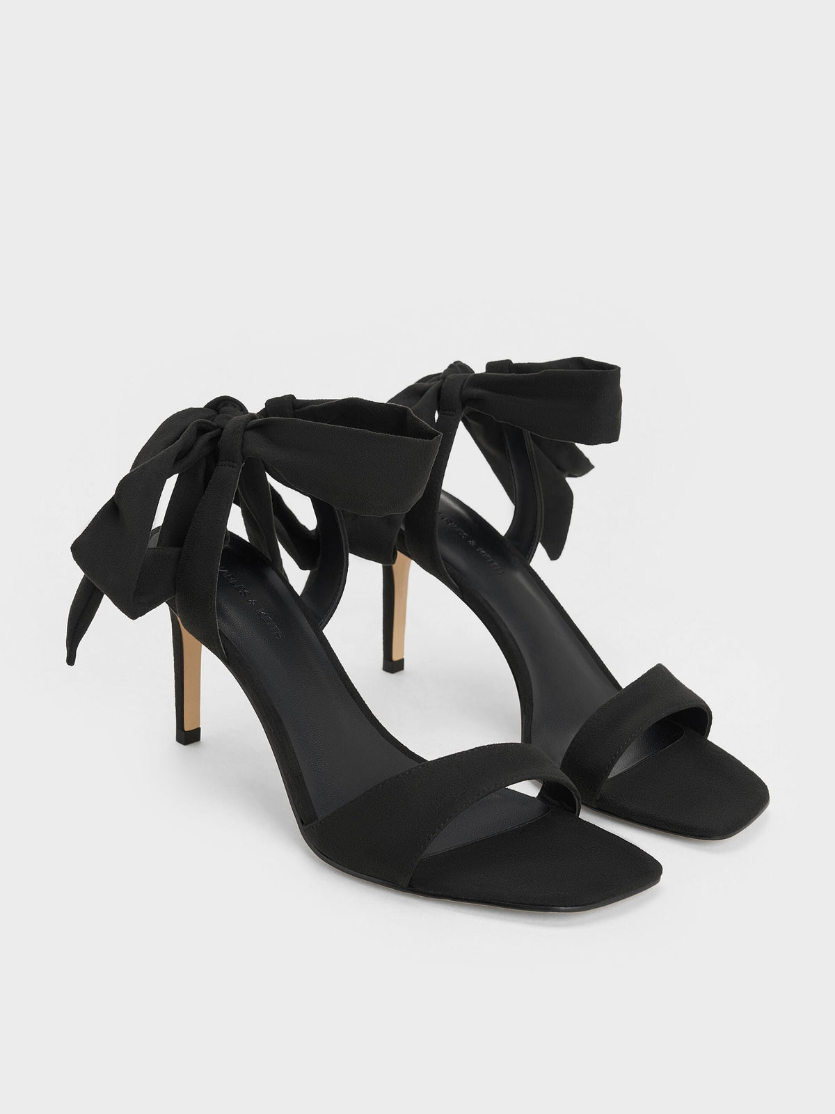 CHARLES & KEITH Smart Buy | Eliana Textured Tie-Around Heeled Sandals - Black Textured