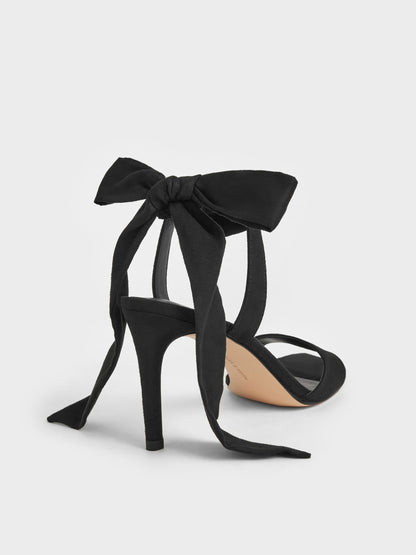 CHARLES & KEITH Smart Buy | Eliana Textured Tie-Around Heeled Sandals - Black Textured