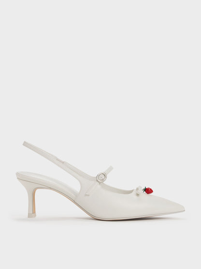CHARLES & KEITH Essential | Sonali Strawberry Bow Slingback Pumps - White