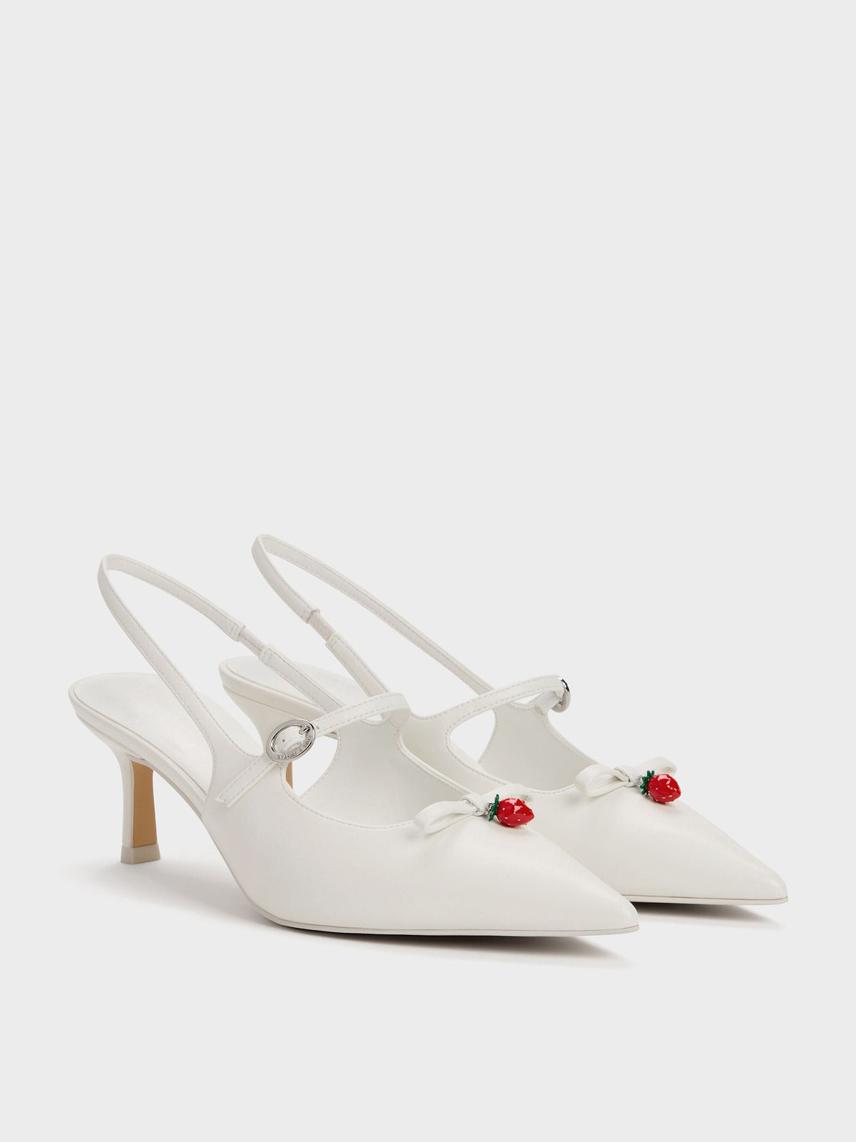 CHARLES & KEITH Essential | Sonali Strawberry Bow Slingback Pumps - White