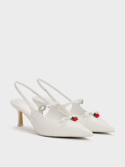 CHARLES & KEITH Essential | Sonali Strawberry Bow Slingback Pumps - White